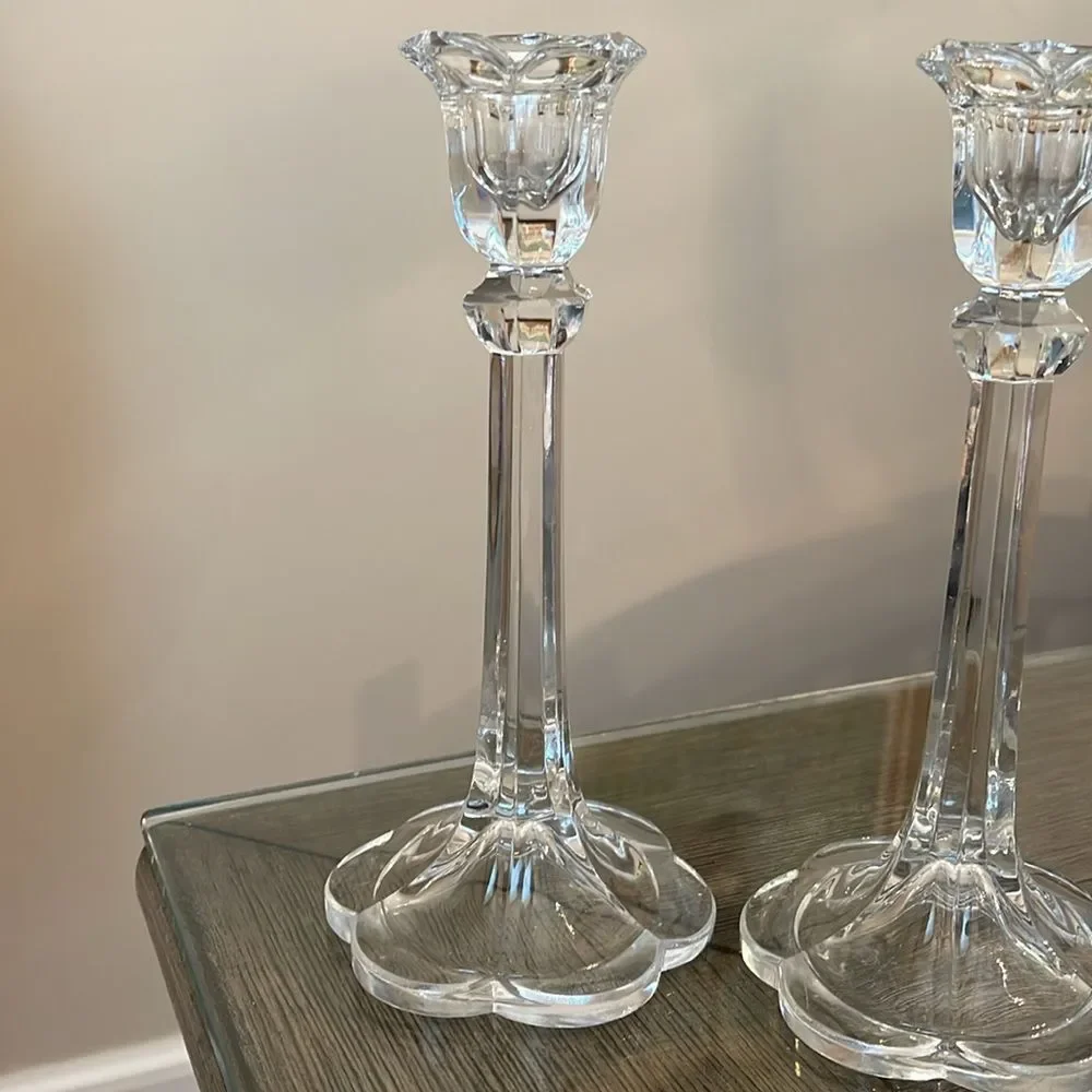 1983 Ebeling & Reuss Co, Full Lead Crystal Floral Candlesticks, Pair